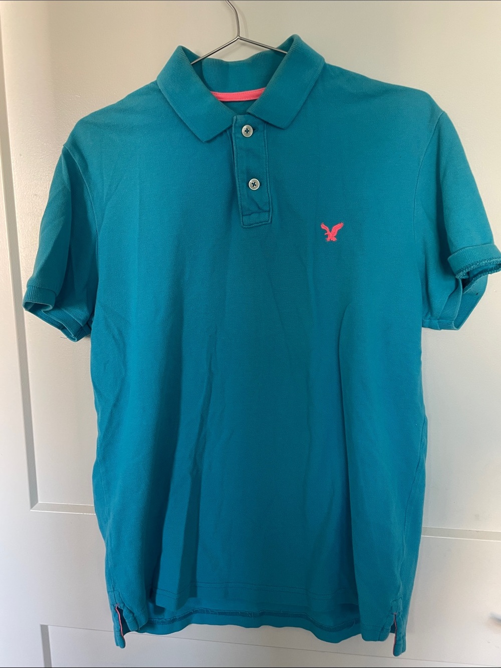 American Eagle Outfitters Teal Polo with Pink Logo
